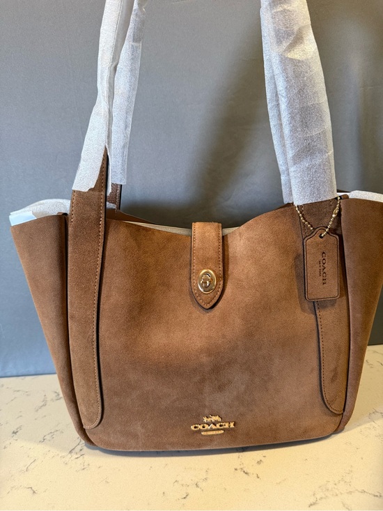 Coach Handbags - Coach Suede Tote in Rich Chestnut Brown with Gold Hardware